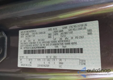 2016 Ford F-150 Xlt z USA, uszkodzony, nr VIN 1FTEX1C83GFB00982